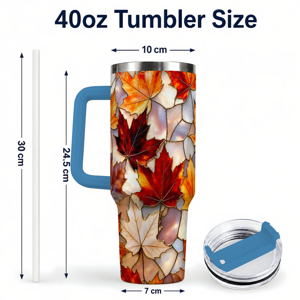 #pl[40oz|Blue] Maple Leaf 40oz Tumbler, Autumn Stained Glass Stainless Steel Cup