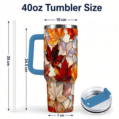 #pl[40oz|Blue] Maple Leaf 40oz Tumbler, Autumn Stained Glass Stainless Steel Cup