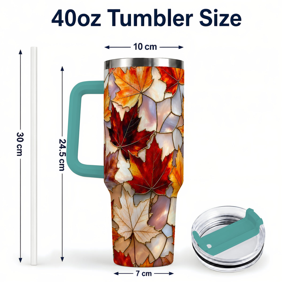 #pl[40oz|Green] Maple Leaf 40oz Tumbler, Autumn Stained Glass Stainless Steel Cup