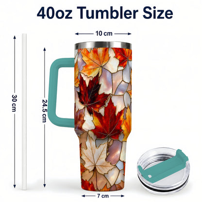 #pl[40oz|Green] Maple Leaf 40oz Tumbler, Autumn Stained Glass Stainless Steel Cup