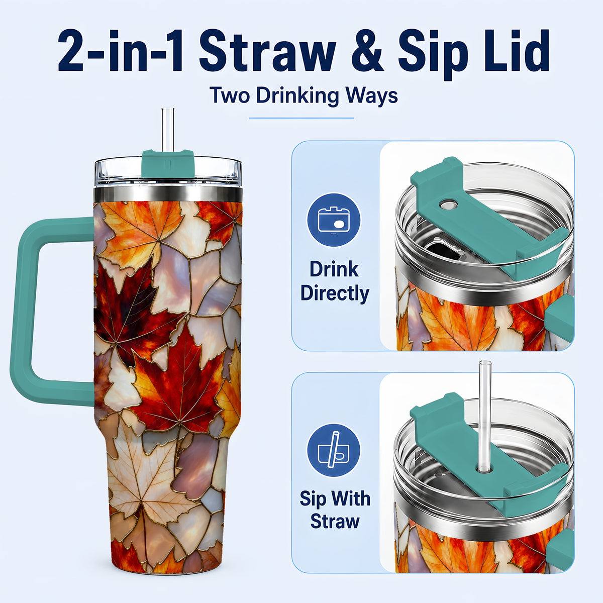 #pl[40oz|Green] Maple Leaf 40oz Tumbler, Autumn Stained Glass Stainless Steel Cup
