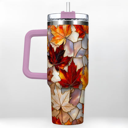 #pl[40oz|Pink] Maple Leaf 40oz Tumbler, Autumn Stained Glass Stainless Steel Cup
