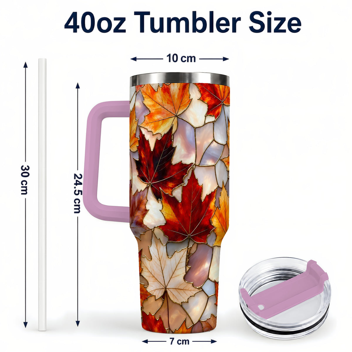 #pl[40oz|Pink] Maple Leaf 40oz Tumbler, Autumn Stained Glass Stainless Steel Cup