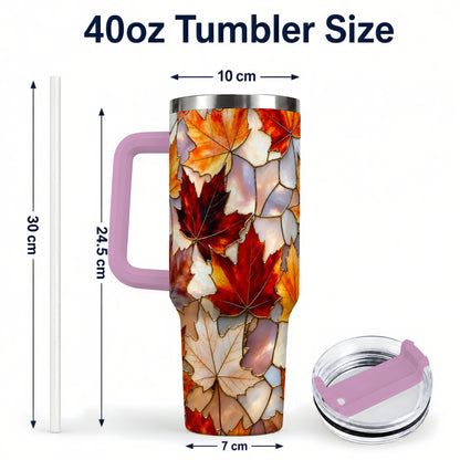 #pl[40oz|Pink] Maple Leaf 40oz Tumbler, Autumn Stained Glass Stainless Steel Cup