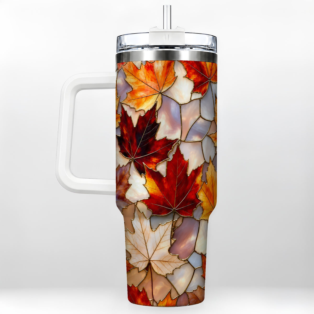 Maple Leaf 40oz Tumbler, Autumn Stained Glass Stainless Steel Cup