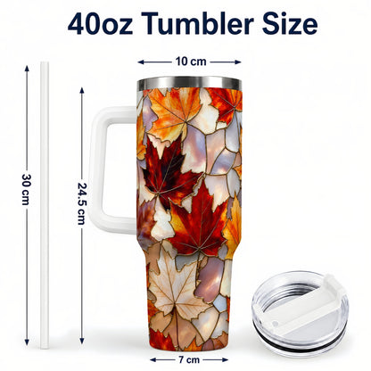 #pl[40oz|White] Maple Leaf 40oz Tumbler, Autumn Stained Glass Stainless Steel Cup