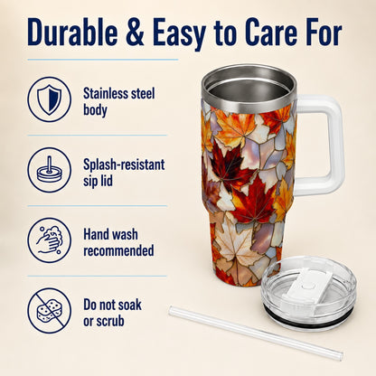 Maple Leaf 40oz Tumbler, Autumn Stained Glass Stainless Steel Cup