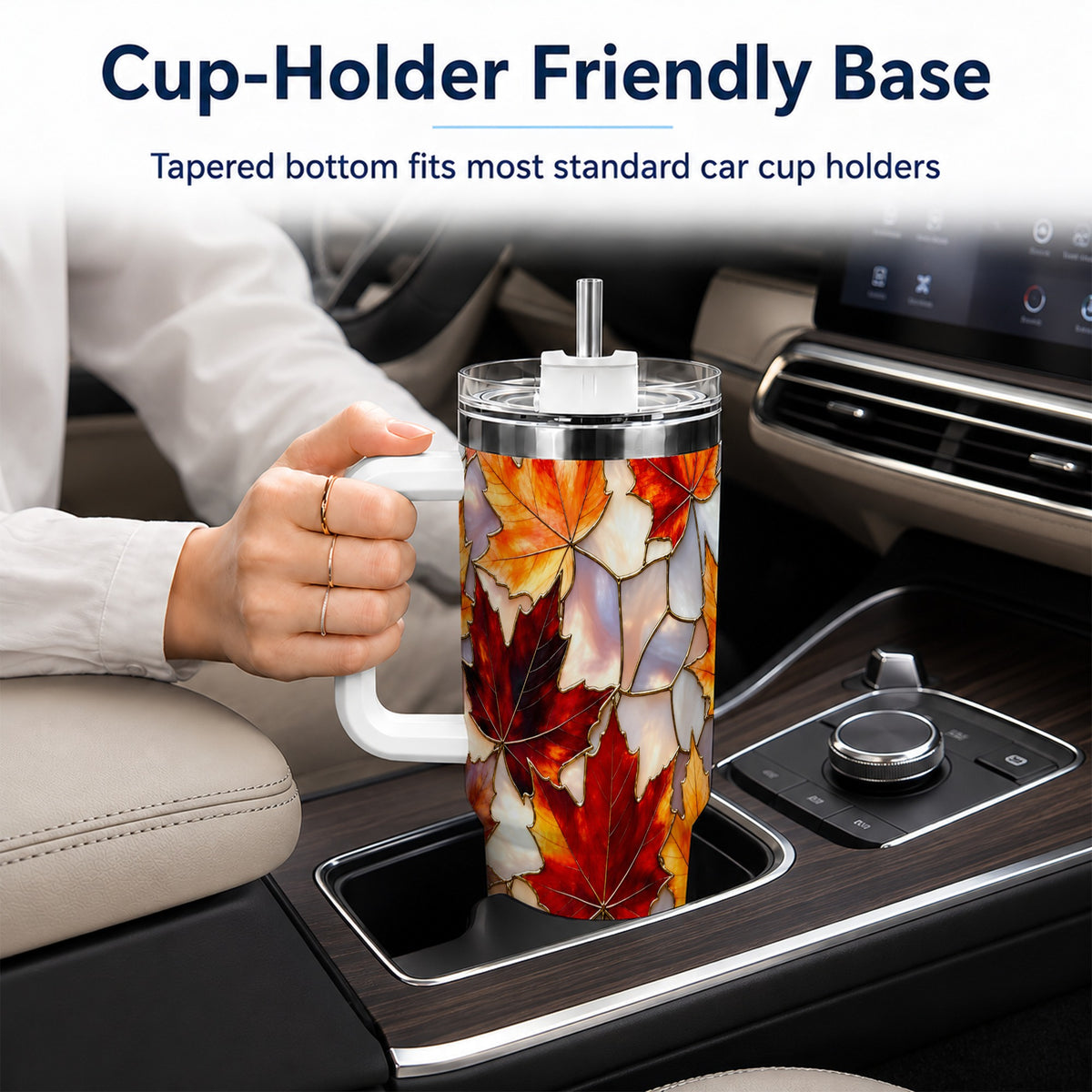 Maple Leaf 40oz Tumbler, Autumn Stained Glass Stainless Steel Cup