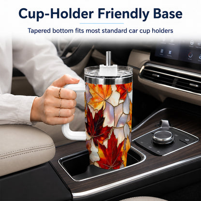 Maple Leaf 40oz Tumbler, Autumn Stained Glass Stainless Steel Cup