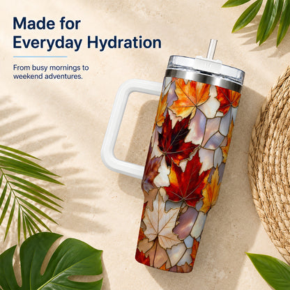 Maple Leaf 40oz Tumbler, Autumn Stained Glass Stainless Steel Cup
