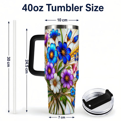 #pl[40oz|Black] Blue Wildflower 40oz Tumbler, Botanical Stainless Steel Travel Cup