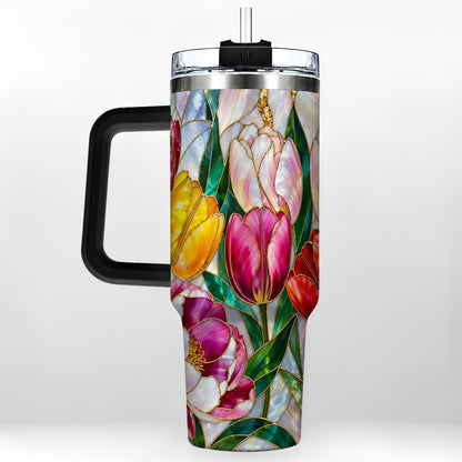 #pl[40oz|Black] Colorful Tulip 40oz Tumbler, Stained Glass Stainless Steel Travel Cup