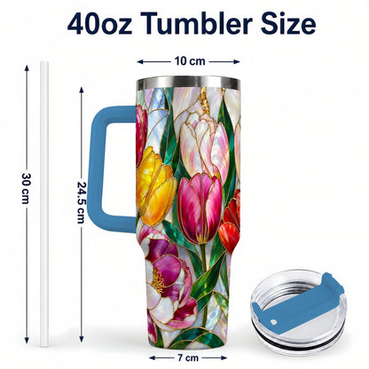 #pl[40oz|Blue] Colorful Tulip 40oz Tumbler, Stained Glass Stainless Steel Travel Cup