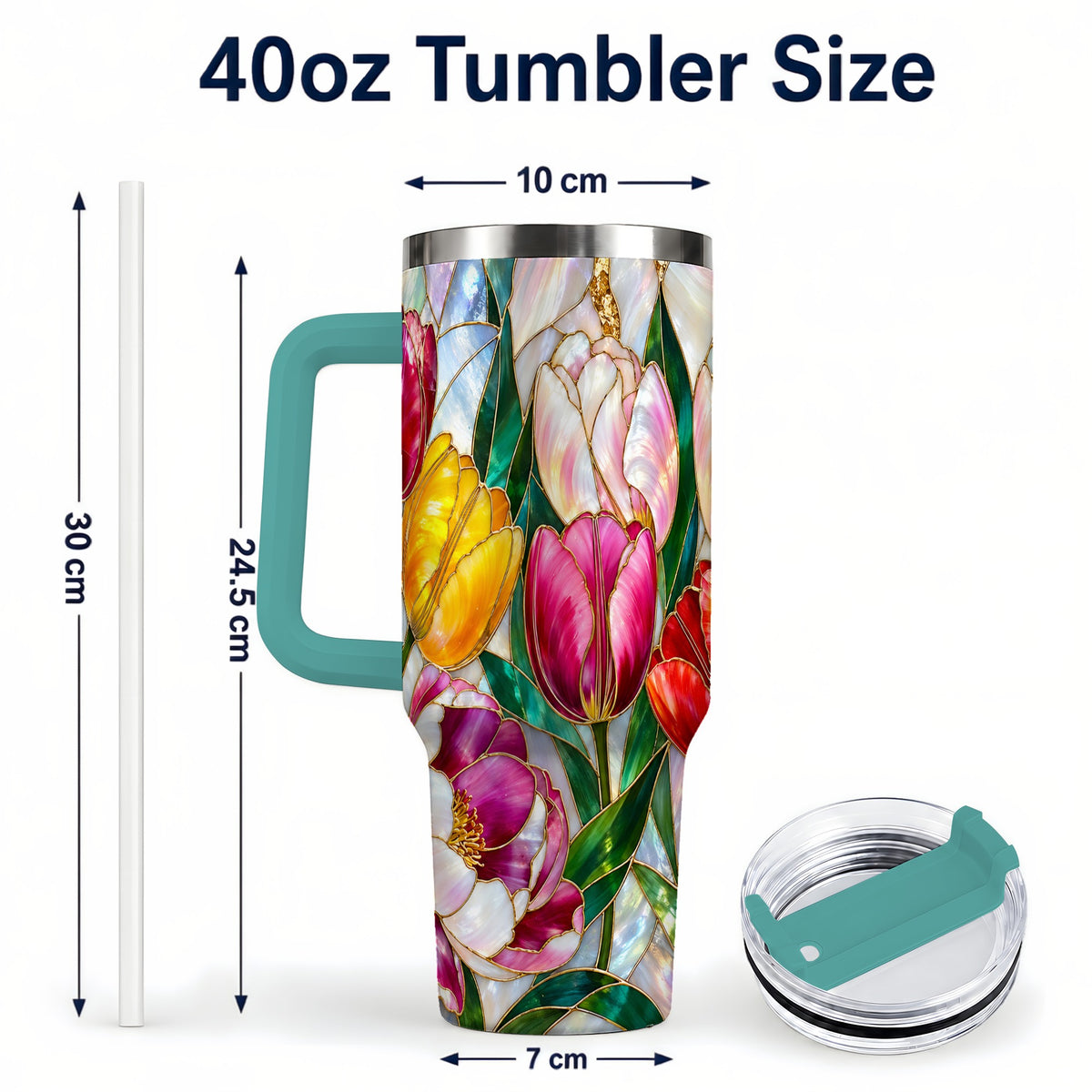 #pl[40oz|Green] Colorful Tulip 40oz Tumbler, Stained Glass Stainless Steel Travel Cup