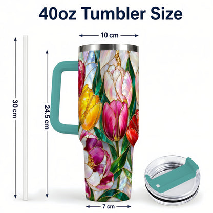 #pl[40oz|Green] Colorful Tulip 40oz Tumbler, Stained Glass Stainless Steel Travel Cup