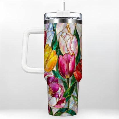 Colorful Tulip 40oz Tumbler, Stained Glass Stainless Steel Travel Cup