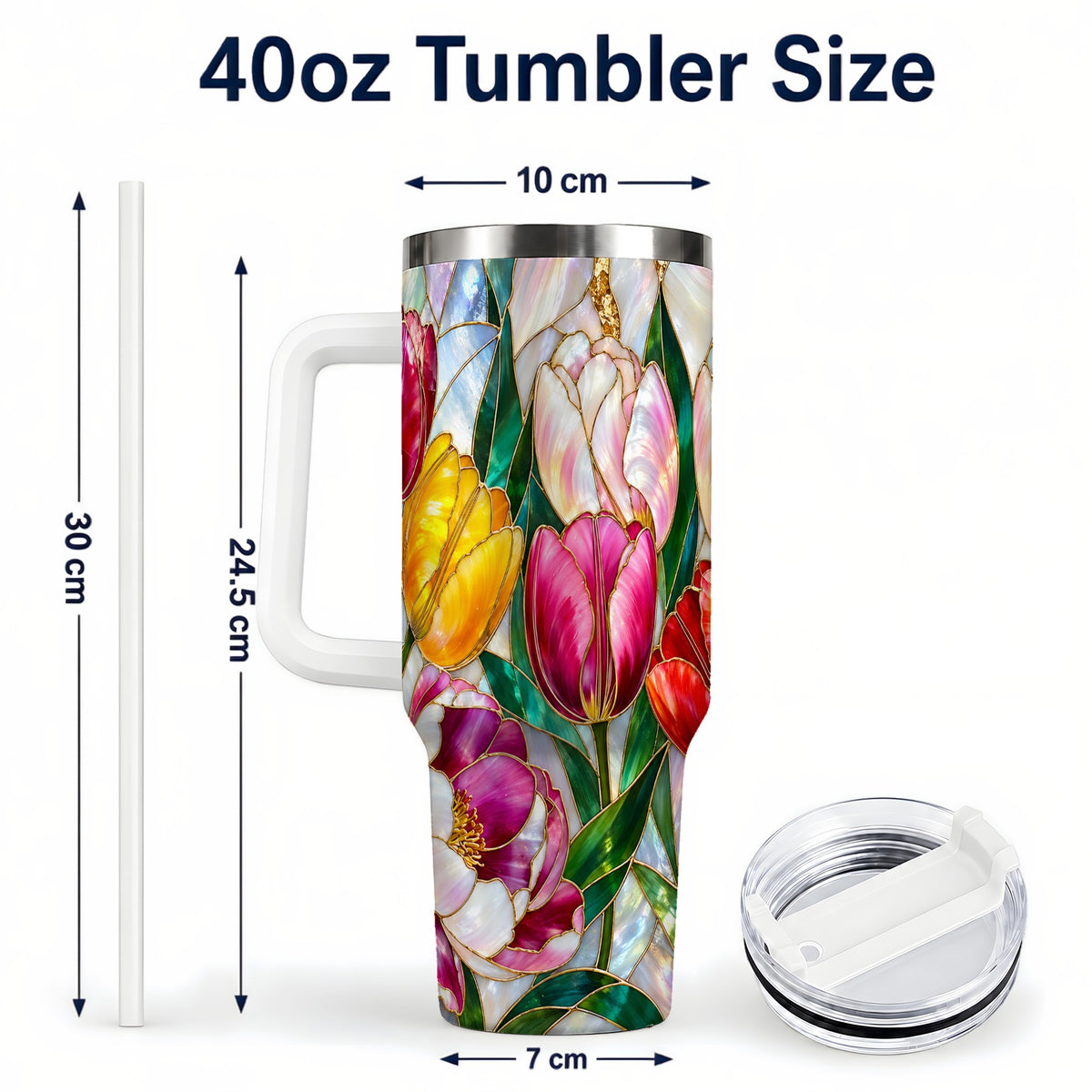#pl[40oz|White] Colorful Tulip 40oz Tumbler, Stained Glass Stainless Steel Travel Cup