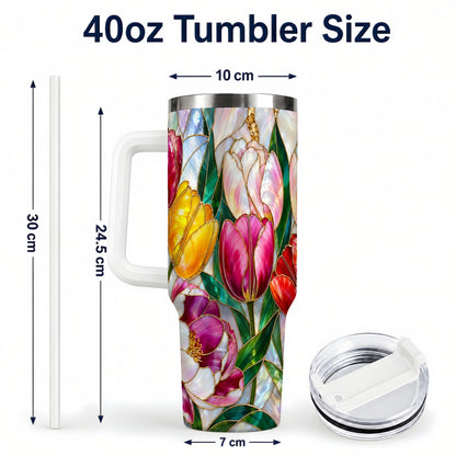 #pl[40oz|White] Colorful Tulip 40oz Tumbler, Stained Glass Stainless Steel Travel Cup