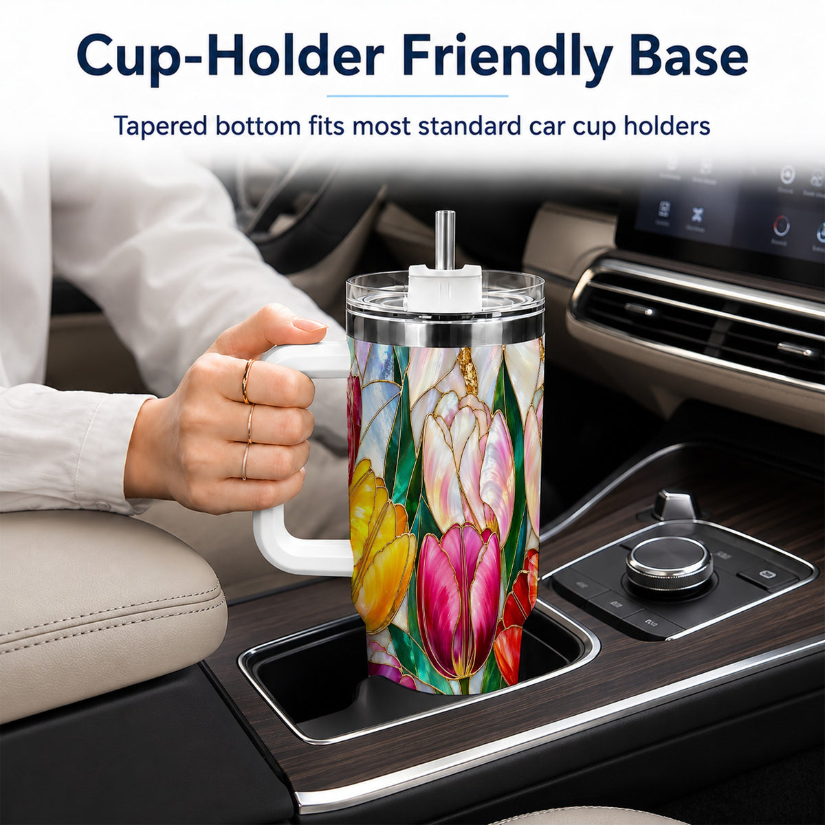 Colorful Tulip 40oz Tumbler, Stained Glass Stainless Steel Travel Cup