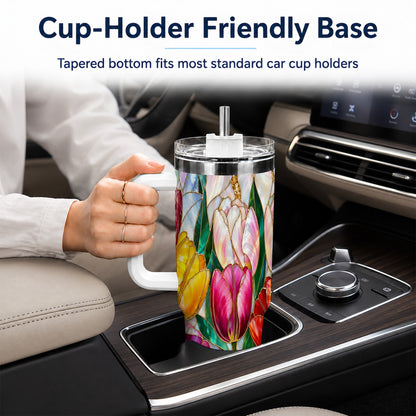 Colorful Tulip 40oz Tumbler, Stained Glass Stainless Steel Travel Cup