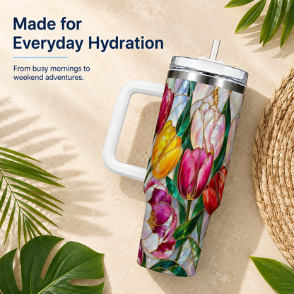 Colorful Tulip 40oz Tumbler, Stained Glass Stainless Steel Travel Cup