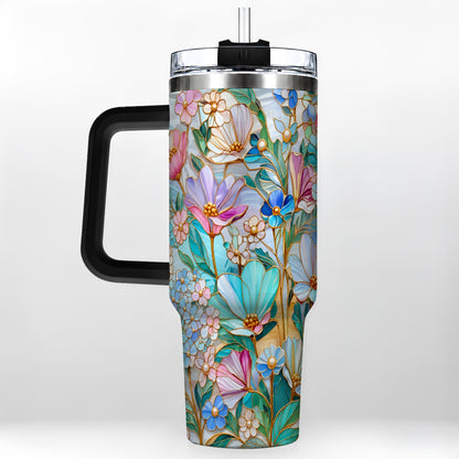#pl[40oz|Black] Pastel Wildflower 40oz Tumbler, Floral Stainless Steel Travel Cup