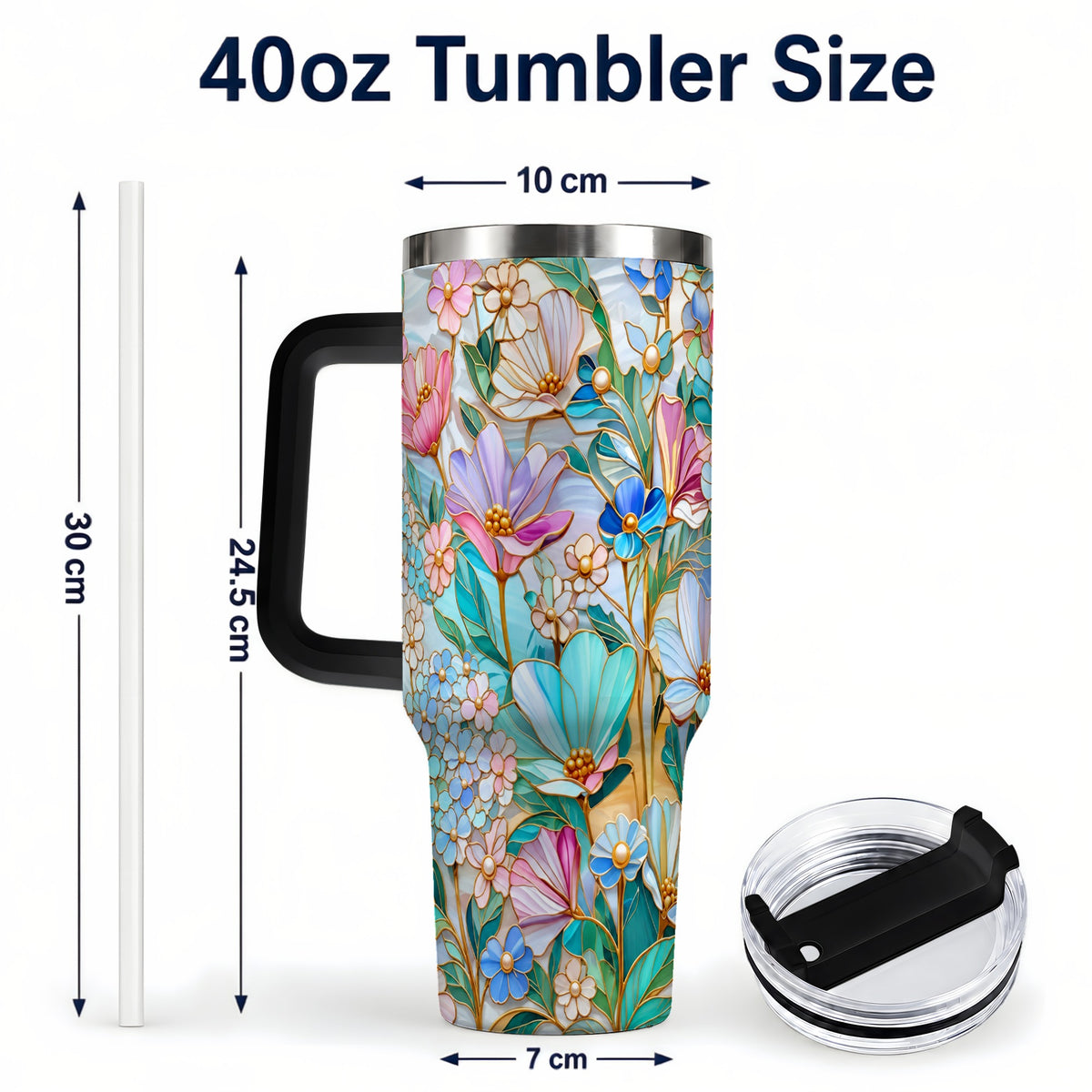#pl[40oz|Black] Pastel Wildflower 40oz Tumbler, Floral Stainless Steel Travel Cup