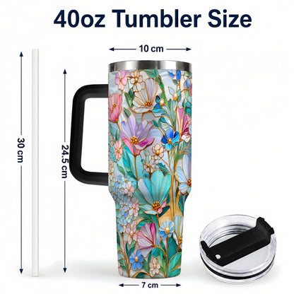 #pl[40oz|Black] Pastel Wildflower 40oz Tumbler, Floral Stainless Steel Travel Cup