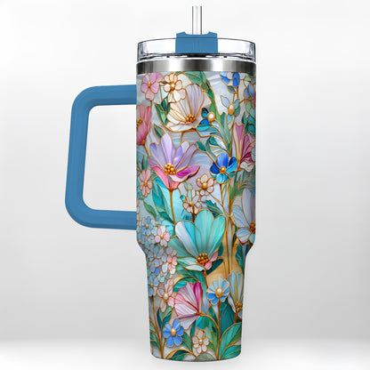 #pl[40oz|Blue] Pastel Wildflower 40oz Tumbler, Floral Stainless Steel Travel Cup