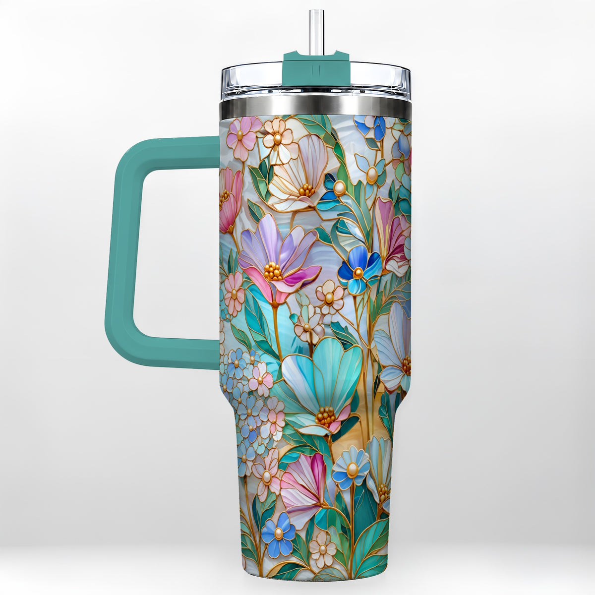#pl[40oz|Green] Pastel Wildflower 40oz Tumbler, Floral Stainless Steel Travel Cup
