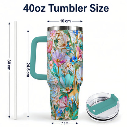 #pl[40oz|Green] Pastel Wildflower 40oz Tumbler, Floral Stainless Steel Travel Cup
