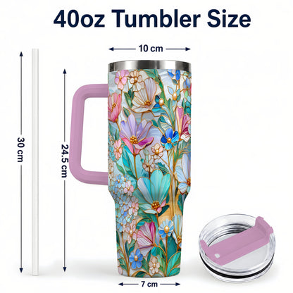 #pl[40oz|Pink] Pastel Wildflower 40oz Tumbler, Floral Stainless Steel Travel Cup