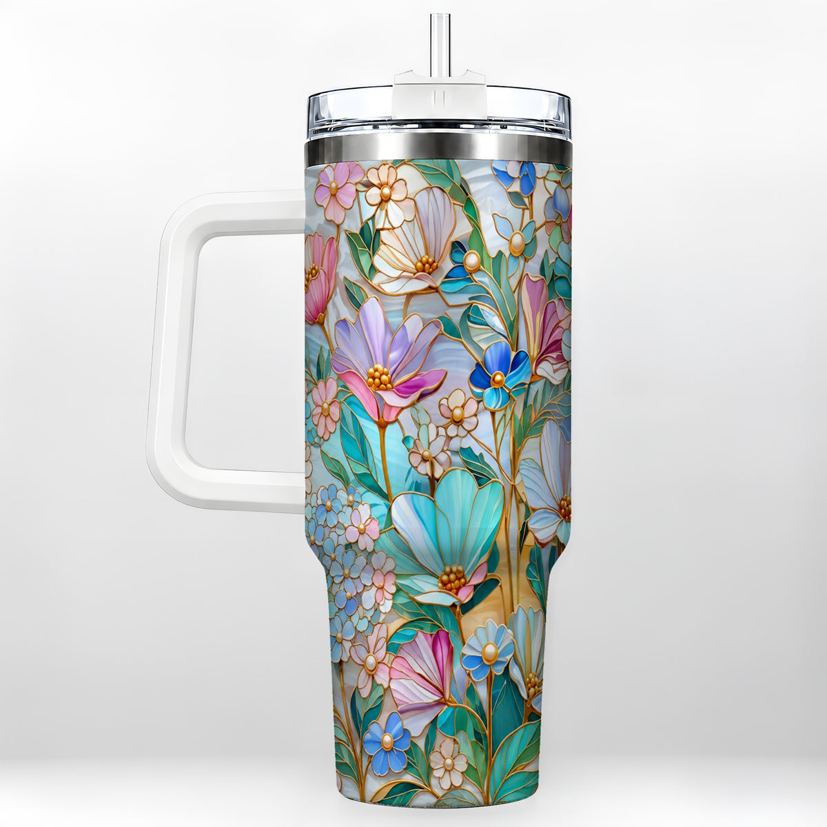 Pastel Wildflower 40oz Tumbler, Floral Stainless Steel Travel Cup
