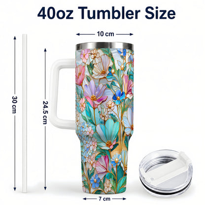 #pl[40oz|White] Pastel Wildflower 40oz Tumbler, Floral Stainless Steel Travel Cup