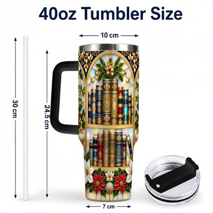 #pl[40oz|Black] Christmas Library 40oz Tumbler, Holiday Book Stainless Steel Travel Cup