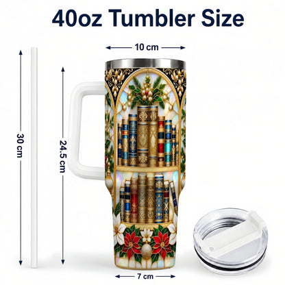 #pl[40oz|White] Christmas Library 40oz Tumbler, Holiday Book Stainless Steel Travel Cup