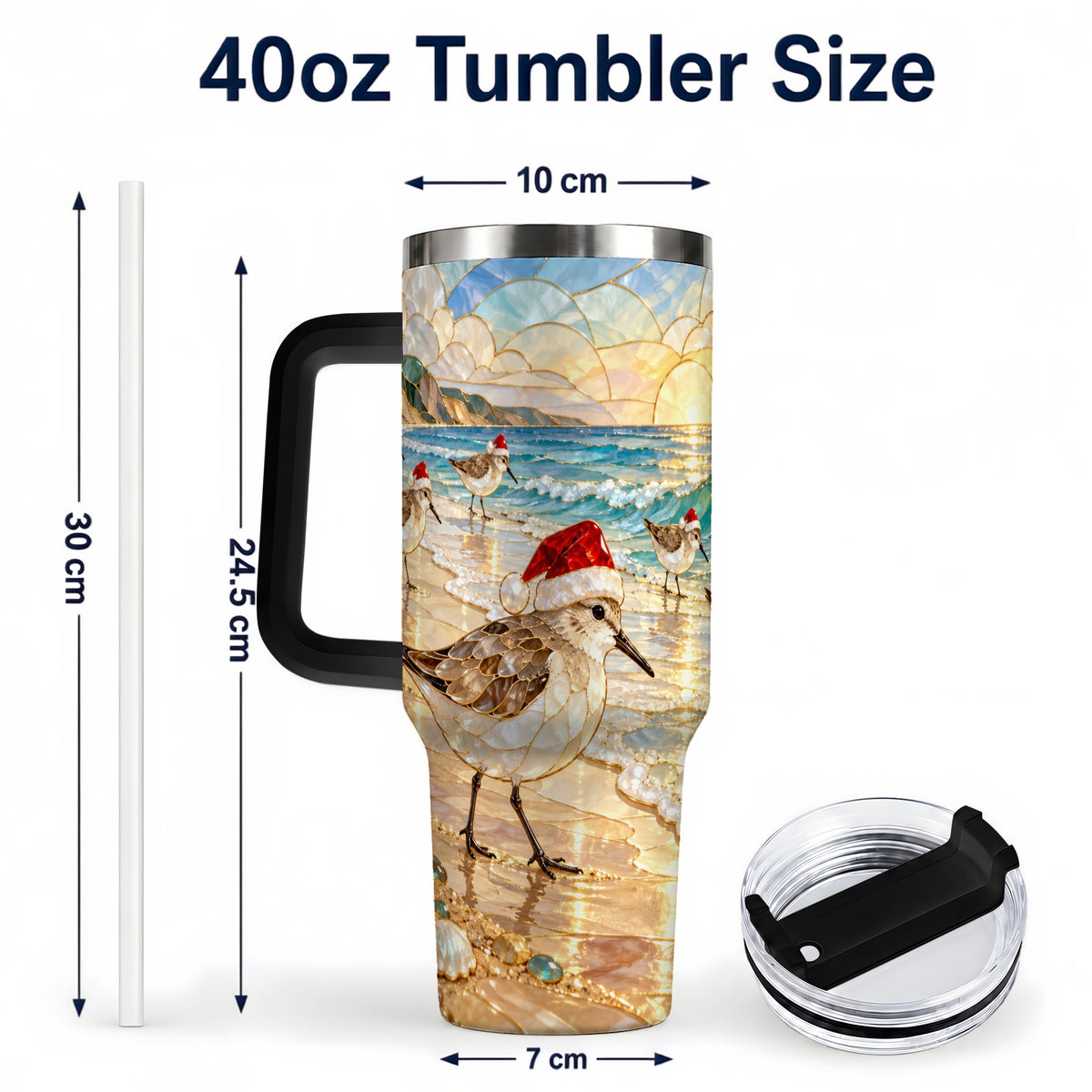 #pl[40oz|Black] Santa Shorebird Tumbler 40oz, Coastal Tumbler, Stainless Steel Travel Cup