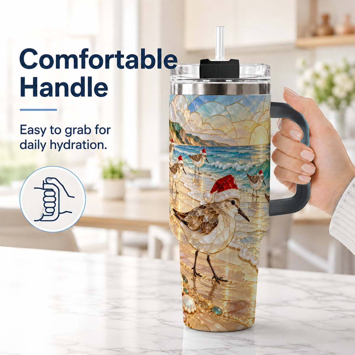 #pl[40oz|Black] Santa Shorebird Tumbler 40oz, Coastal Tumbler, Stainless Steel Travel Cup