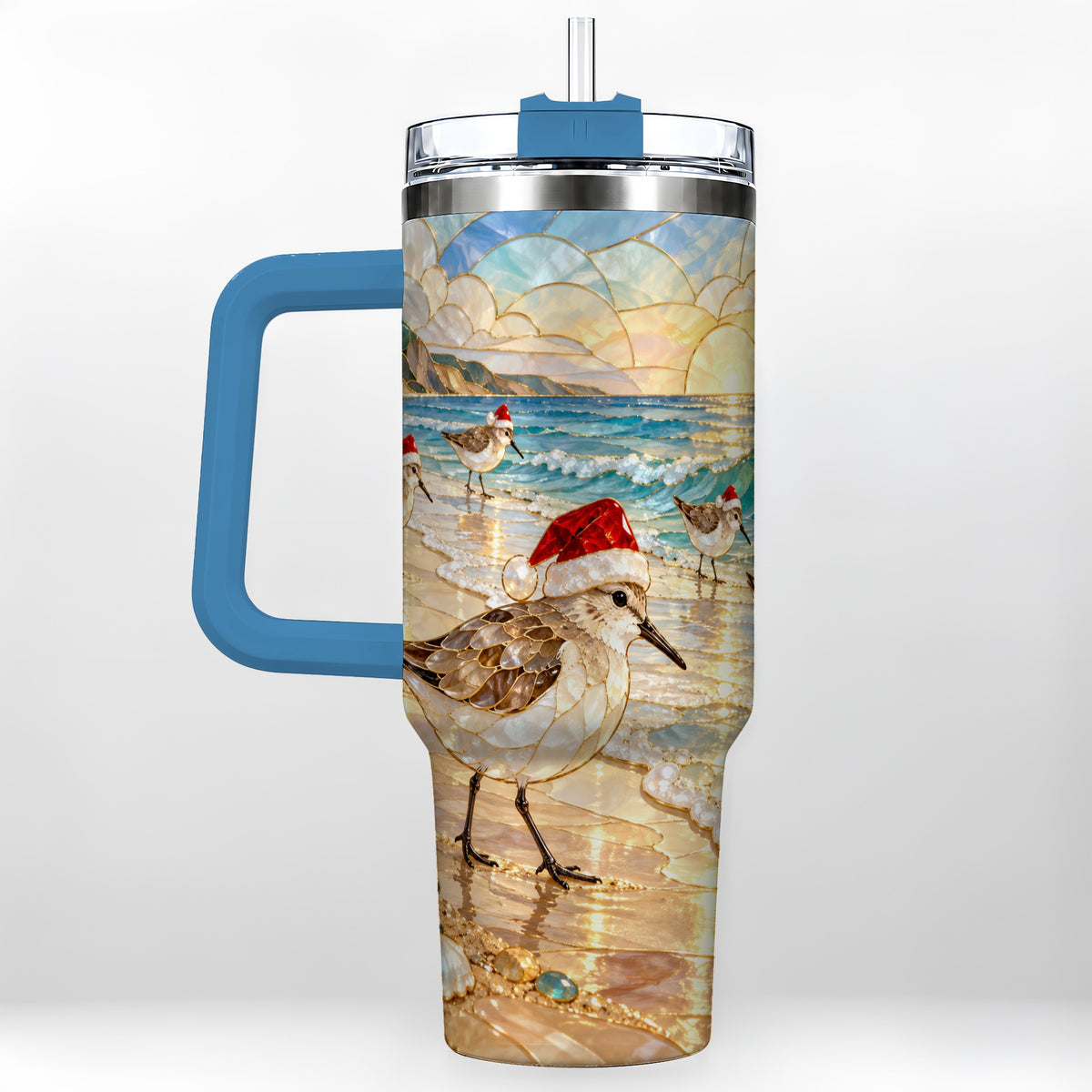 #pl[40oz|Blue] Santa Shorebird Tumbler 40oz, Coastal Tumbler, Stainless Steel Travel Cup