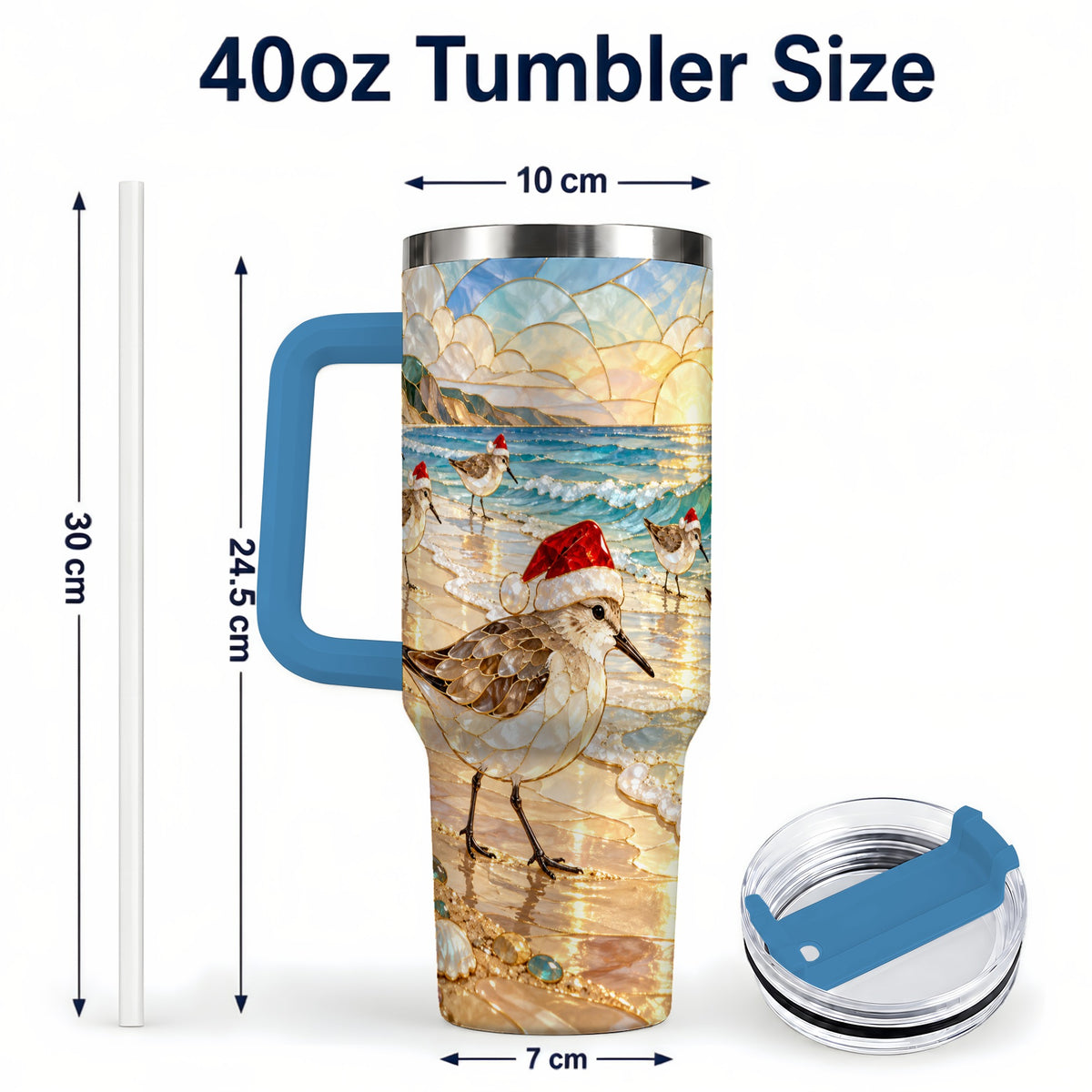 #pl[40oz|Blue] Santa Shorebird Tumbler 40oz, Coastal Tumbler, Stainless Steel Travel Cup