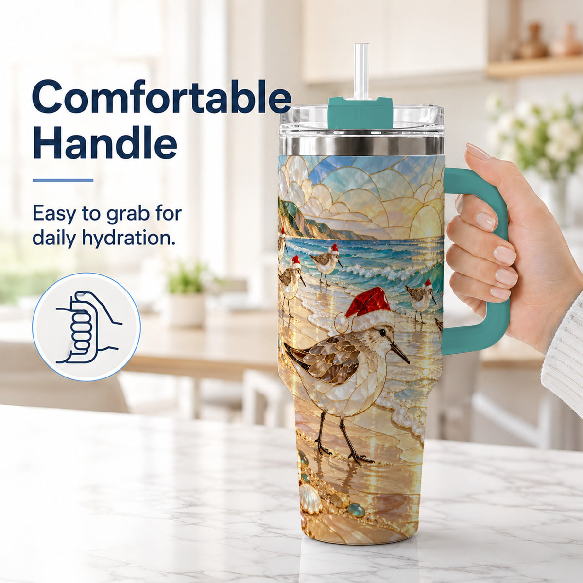 #pl[40oz|Green] Santa Shorebird Tumbler 40oz, Coastal Tumbler, Stainless Steel Travel Cup