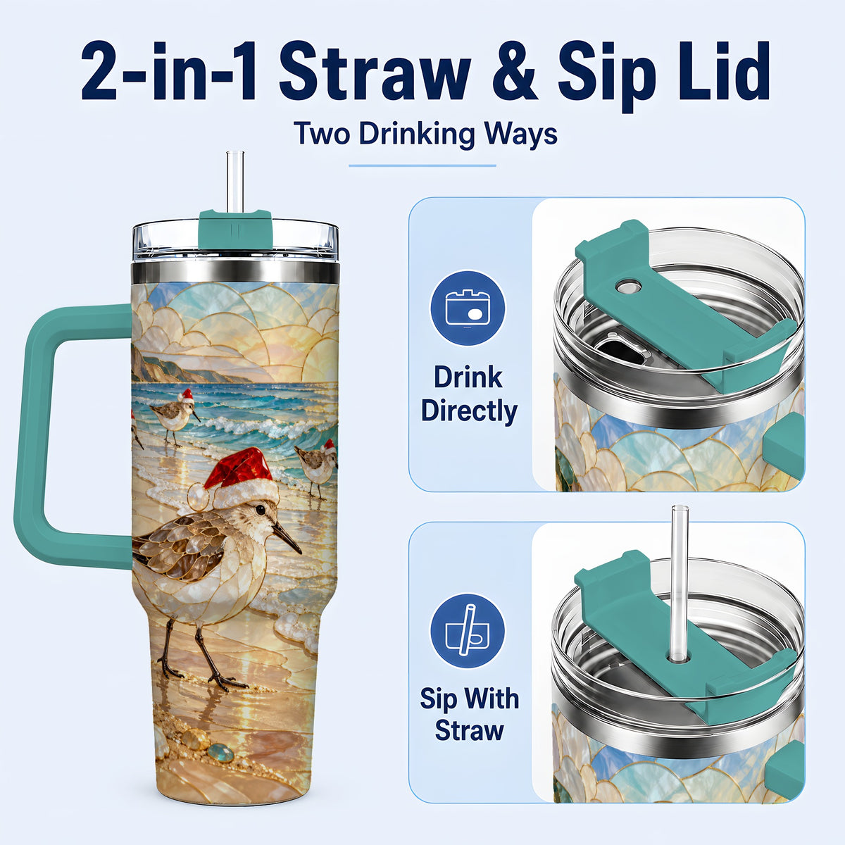 #pl[40oz|Green] Santa Shorebird Tumbler 40oz, Coastal Tumbler, Stainless Steel Travel Cup
