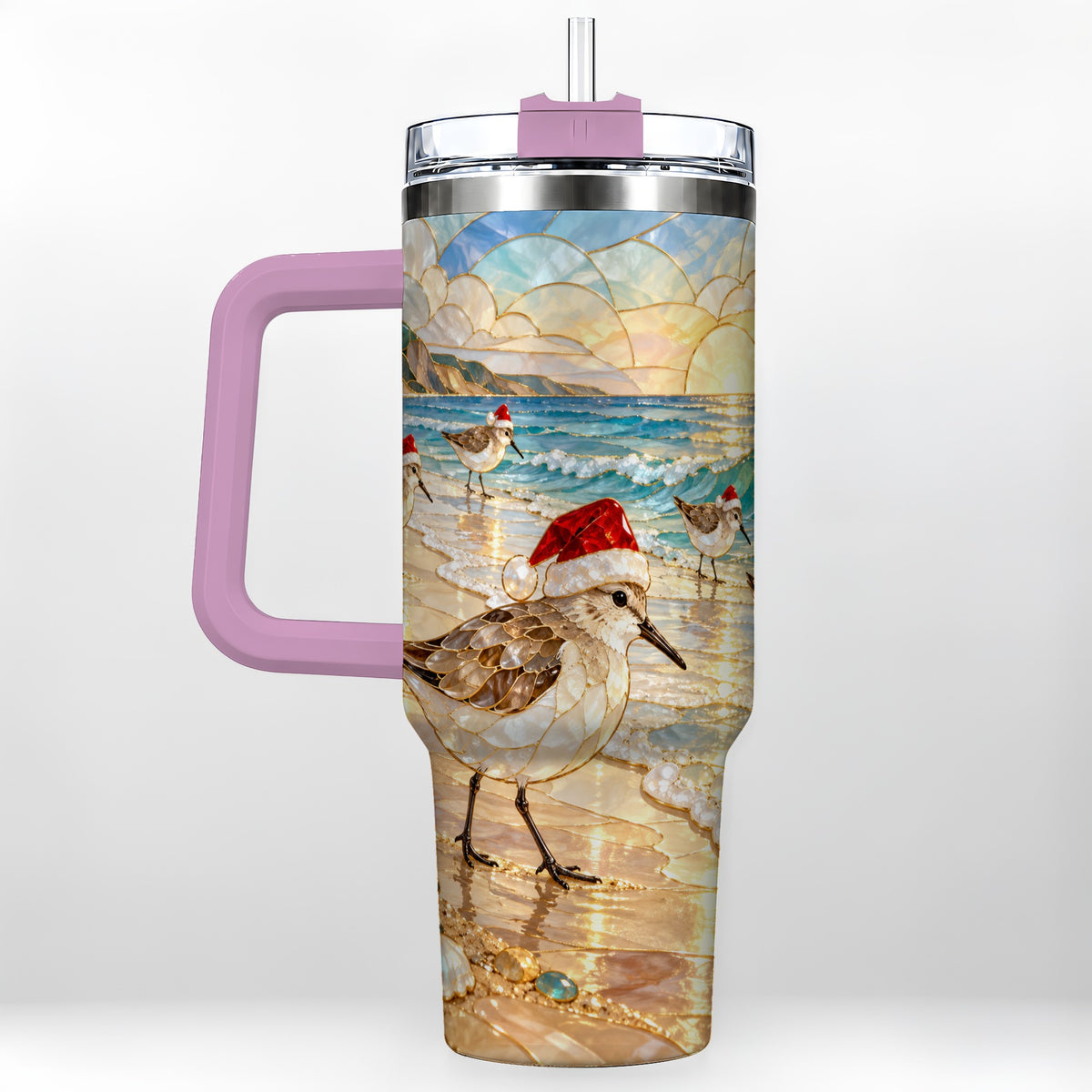 #pl[40oz|Pink] Santa Shorebird Tumbler 40oz, Coastal Tumbler, Stainless Steel Travel Cup
