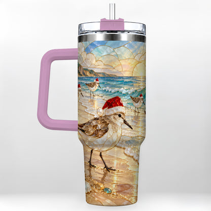 #pl[40oz|Pink] Santa Shorebird Tumbler 40oz, Coastal Tumbler, Stainless Steel Travel Cup