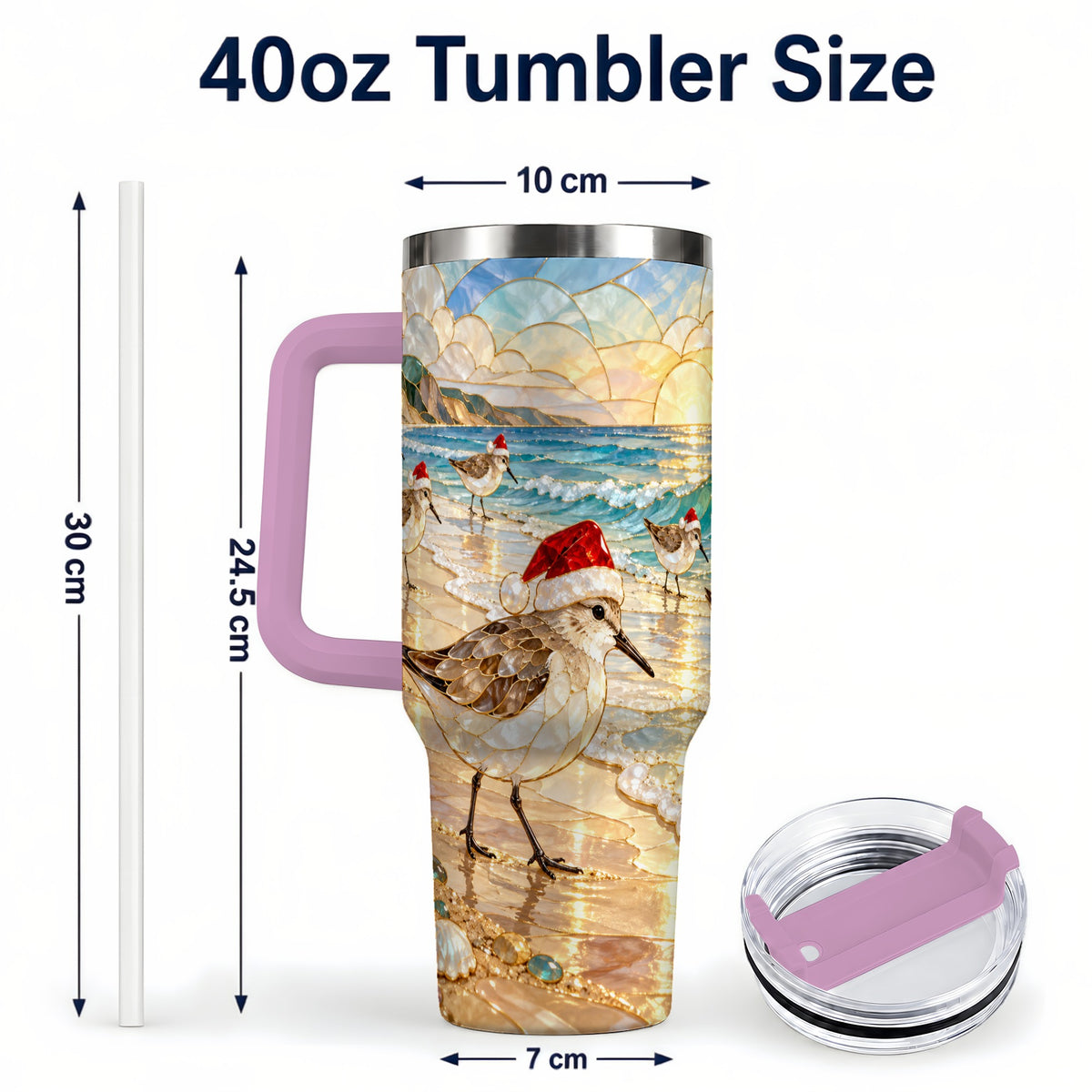 #pl[40oz|Pink] Santa Shorebird Tumbler 40oz, Coastal Tumbler, Stainless Steel Travel Cup