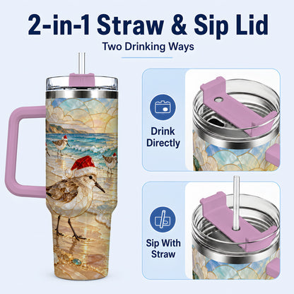#pl[40oz|Pink] Santa Shorebird Tumbler 40oz, Coastal Tumbler, Stainless Steel Travel Cup