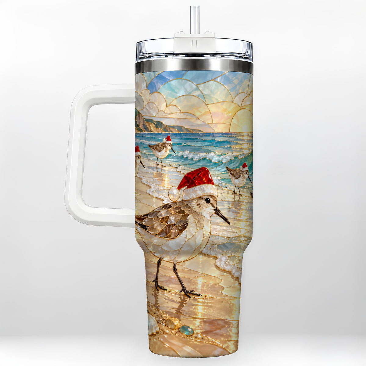 Santa Shorebird Tumbler 40oz, Coastal Tumbler, Stainless Steel Travel Cup