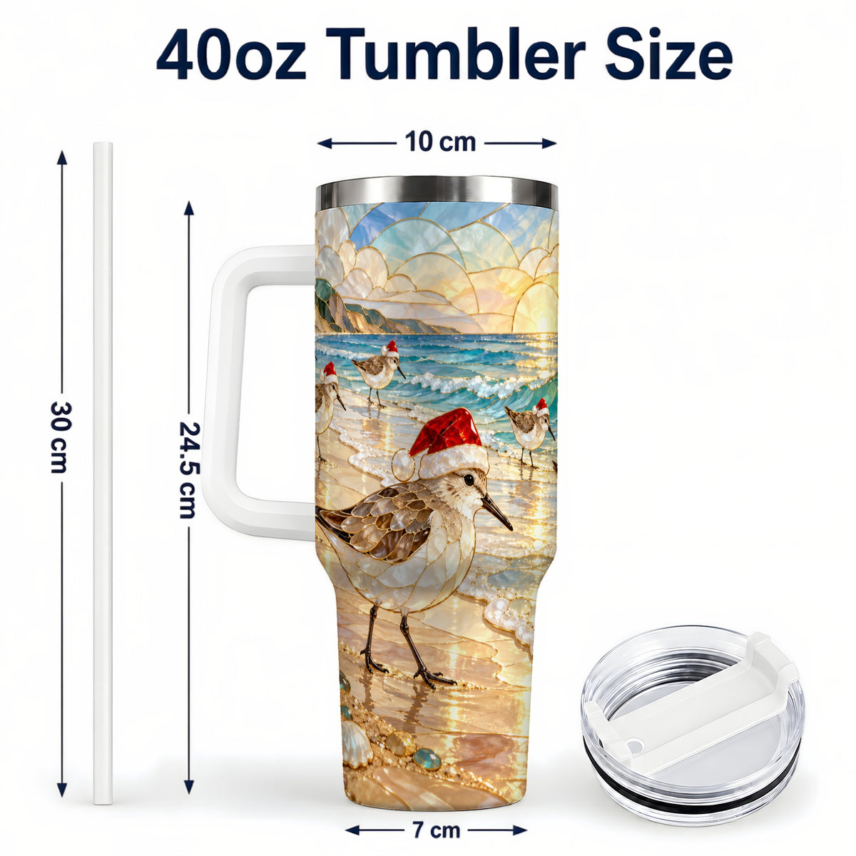 #pl[40oz|White] Santa Shorebird Tumbler 40oz, Coastal Tumbler, Stainless Steel Travel Cup