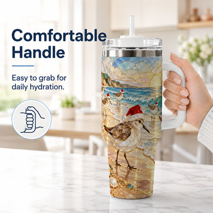 #pl[40oz|White] Santa Shorebird Tumbler 40oz, Coastal Tumbler, Stainless Steel Travel Cup