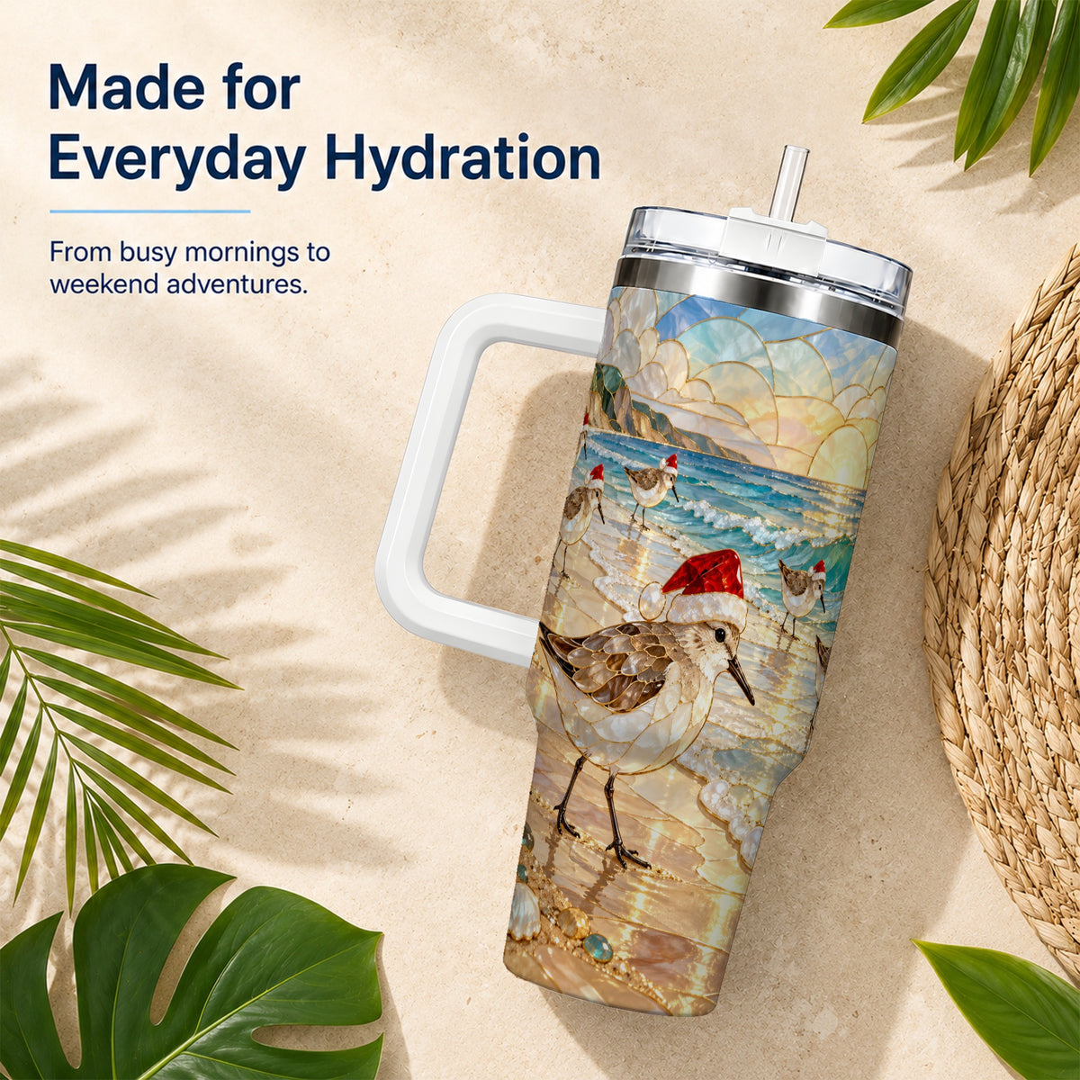 Santa Shorebird Tumbler 40oz, Coastal Tumbler, Stainless Steel Travel Cup